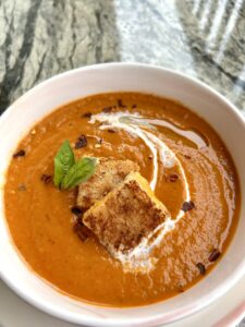Tomato Bisque with Grilled Cheese Croutons